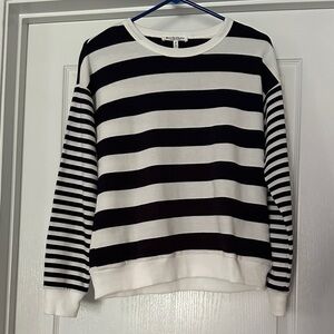 Workshop Republic Clothing Navy and White Striped Crew Neck Sweater